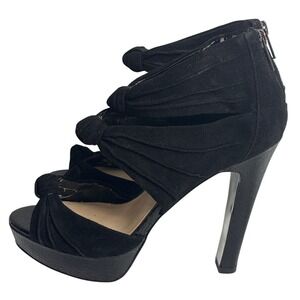 H by Halston Mens Black Suede Knotted Multi Strap‎ Platform Heel Sandals 6.5M